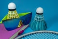 Colorful badminton shuttlecocks with sunglasses