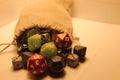 A colorful bag of dice.