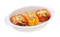 baked with cheese, stuffed peppers with minced turkey and vegetables isolated on a white backgroundÃâ Royalty Free Stock Photo