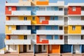 Colorful Balconies on Modern Apartment Building. Generative AI