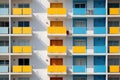 Colorful Balconies on Modern Apartment Building. Generative AI