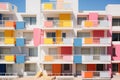 Colorful Balconies on Modern Apartment Building. Generative AI