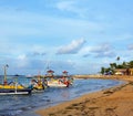 Colorful Bali Fishing Boats on the Beach at Sanur, Indonesia.