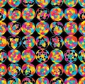 Colorful ball roll dark seamless pattern