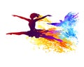 Colorful ballet dancer jumping , digital painting with flying birds