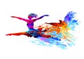 Colorful ballet dancer jumping , digital painting with flying birds Royalty Free Stock Photo