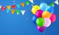 Colorful ballon and ribbon Happy Birthday celebration card banner template background