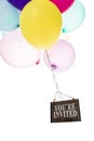 Colorful ballons, slate with text youÃÂ´re invited