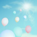 Colorful balloon fly in the sky. Vector vintage filter