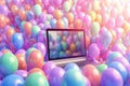 colorful balloon with laptop digital technology background by generative AI. Royalty Free Stock Photo