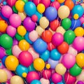 Colorful Balloon Release - A Festive Celebration of Blue, Yellow, Green, Pink, and Red Royalty Free Stock Photo