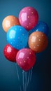 Colorful balloons on a blue background isolated.