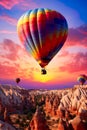 Colorful balloons, Cappadocia take to the sky, offering an aerial adventure over the breathtaking Rocky Mountains