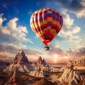 Colorful balloons, Cappadocia take to the sky, offering an aerial adventure over the breathtaking Rocky Mountains