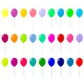 Colorful balloons set, isolated on white. Flying helium balloons vector illustration.