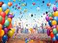 Colorful balloons and confetti - party background Royalty Free Stock Photo