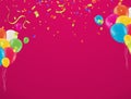 Colorful balloons and confetti on pink background. Vector illustration Royalty Free Stock Photo