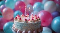 Celebrating with Colorful Balloons and Birthday Cake - This image captures the joy and excitement of a birthday party Royalty Free Stock Photo