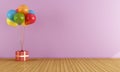 Colorful balloons in a empty pink room