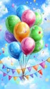 Colorful Balloons float with party flags decorate the sky and celebration theme Royalty Free Stock Photo