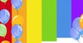 Colorful balloons floating against vibrant multicolored background