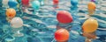 Colorful balloons floating on water surface Royalty Free Stock Photo