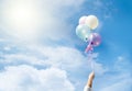 Colorful balloons flying on sky. Royalty Free Stock Photo