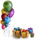Colorful balloons with gifts Royalty Free Stock Photo