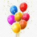 Colorful balloons golden stars confetti vector birthday party festival icon Royalty Free Stock Photo