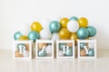 Colorful balloons and the inscription BABY. birthday. Photo session in the studio. Birthday ideas for kids. Photo zone