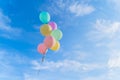 Colorful balloons isolated on clear blue sky background in happy birthday, celebration party concept