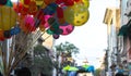 Colorful balloons and kite in market for kite festival