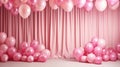 Colorful balloons in pink room prepared for birthday party Royalty Free Stock Photo