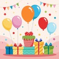 Colorful balloons and presents for a birthday celebratio Royalty Free Stock Photo