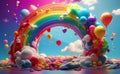 A colorful balloons rainbow and clouds party background Royalty Free Stock Photo