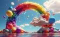 A colorful balloons rainbow and clouds party background Royalty Free Stock Photo