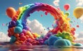 A colorful balloons rainbow and clouds party background Royalty Free Stock Photo