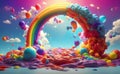 A colorful balloons rainbow and clouds party background Royalty Free Stock Photo