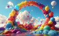 A colorful balloons rainbow and clouds party background Royalty Free Stock Photo