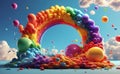 A colorful balloons rainbow and clouds party background Royalty Free Stock Photo