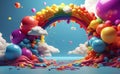 A colorful balloons rainbow and clouds party background Royalty Free Stock Photo