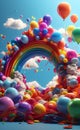 A colorful balloons rainbow and clouds party background Royalty Free Stock Photo