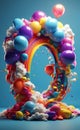 A colorful balloons rainbow and clouds party background Royalty Free Stock Photo