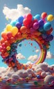 A colorful balloons rainbow and clouds party background Royalty Free Stock Photo