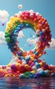 A colorful balloons rainbow and clouds party background Royalty Free Stock Photo