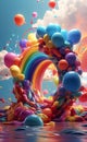 A colorful balloons rainbow and clouds party background Royalty Free Stock Photo