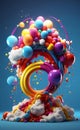 A colorful balloons rainbow and clouds party background Royalty Free Stock Photo