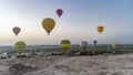Colorful balloons rise into the morning sky over Luxor. Royalty Free Stock Photo