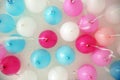 Colorful balloons in room prepared for birthday party Royalty Free Stock Photo