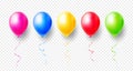 Colorful balloons set on transparent background. Vector illustration Royalty Free Stock Photo